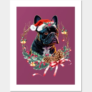 Christmas Dog French Bulldog Posters and Art